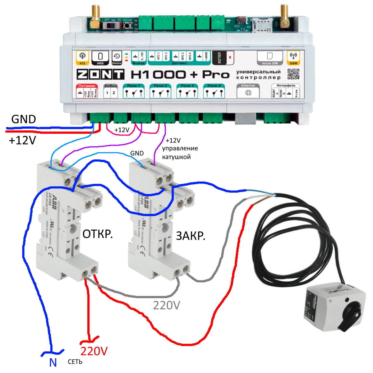 Подключение сервопривода к котлу Контроллер ZONT H1000+ Pro обзор, подключение и настройка RuView Дзен