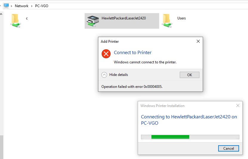 Подключение сетевого принтера ошибка 0x00000709 windows 11 windows - Cannot connect to a shared printer on local network; error 0x00004005 