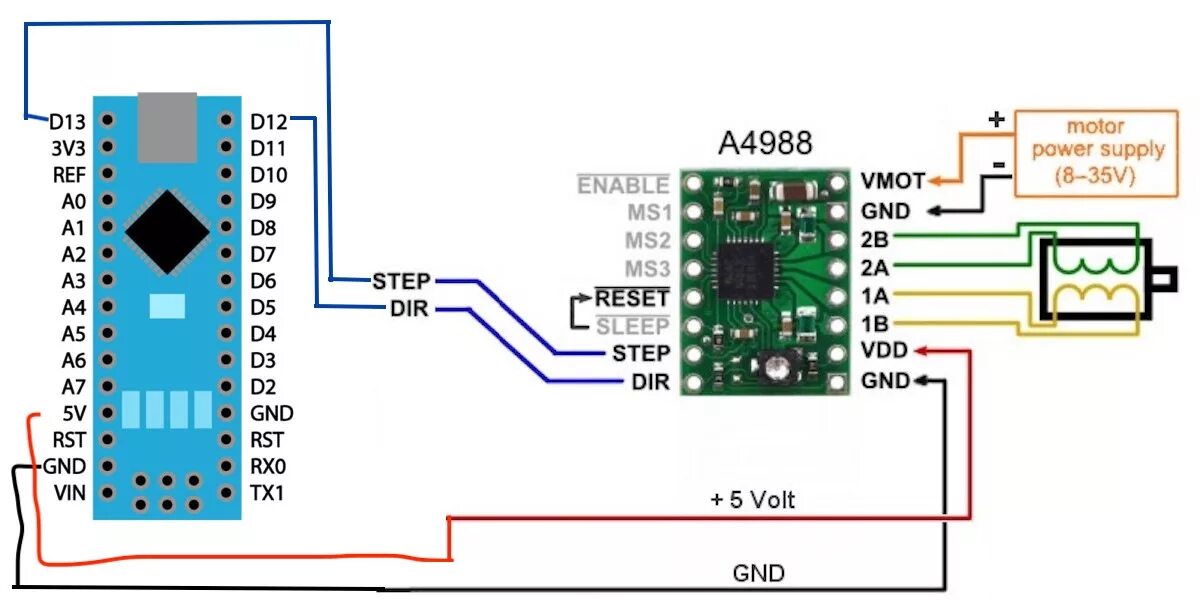 Подключение шагового двигателя а4988 Опыт изучения Arduino. Подключение шагового двигателя. Часть программная и налад