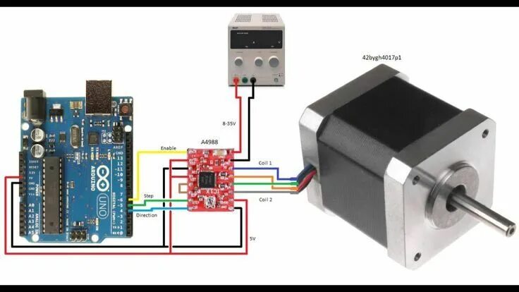 Подключение шагового двигателя чпу Arduino using a A4988 board to control a stepper motor - YouTube