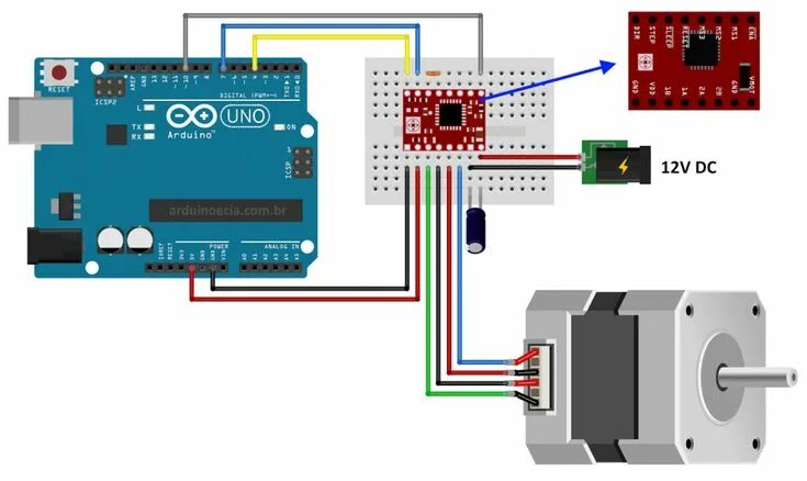 Подключение шагового двигателя к ардуино нано Como usar o driver A4988 com motor de passo Nema 17 - Arduino e Cia Motor de pas