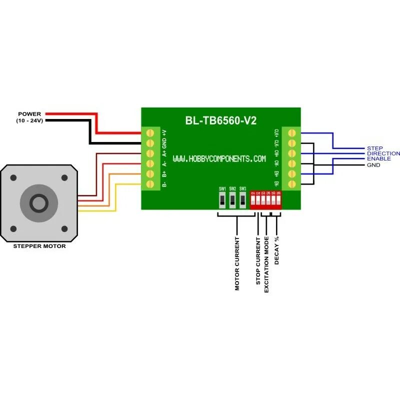 Подключение шагового двигателя к контроллеру Stepper Motor Driver TB6560