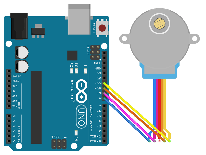 Подключение шагового двигателя от dvd к ардуино Arduino Uno + шаговый двигатель 28BYJ-48 (5V) + драйвер ULN2003 (на модуле SBT08