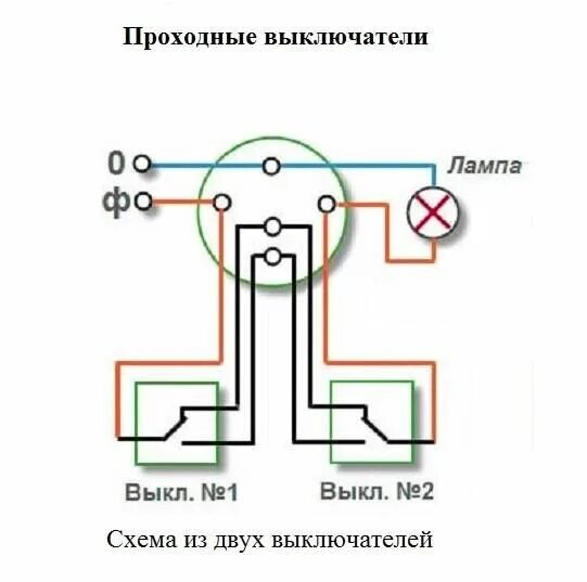 Подключение схема проходного 1 клавишного выключателя Схема подключения и нюансы монтажа перекрестного выключателя