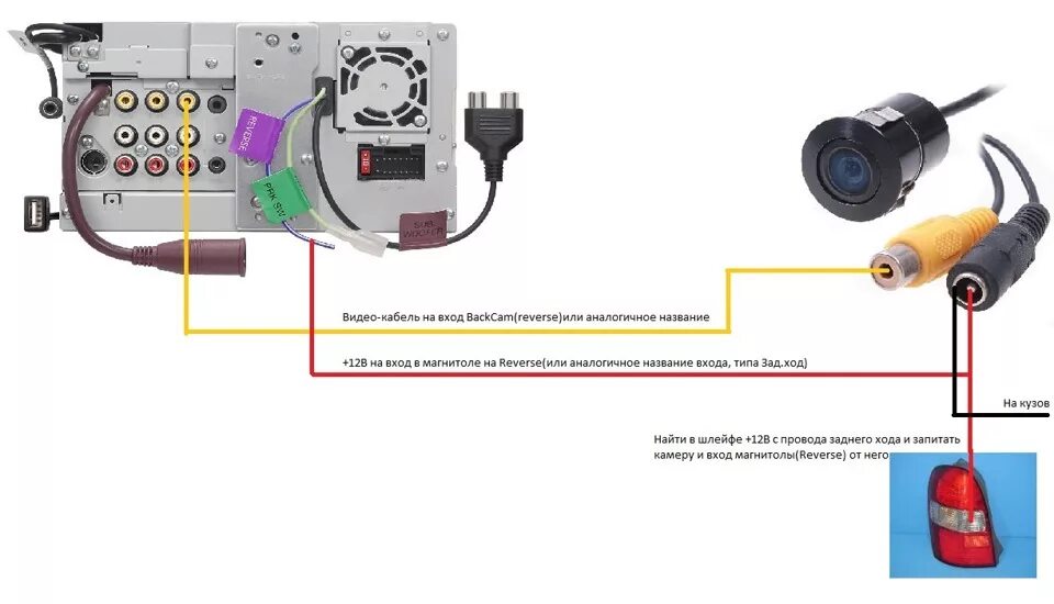 Подключение штатной камеры к нештатной магнитоле Камера заднего вида Sky CA-UNI-5D - Lada Приора седан, 1,6 л, 2008 года аксессуа