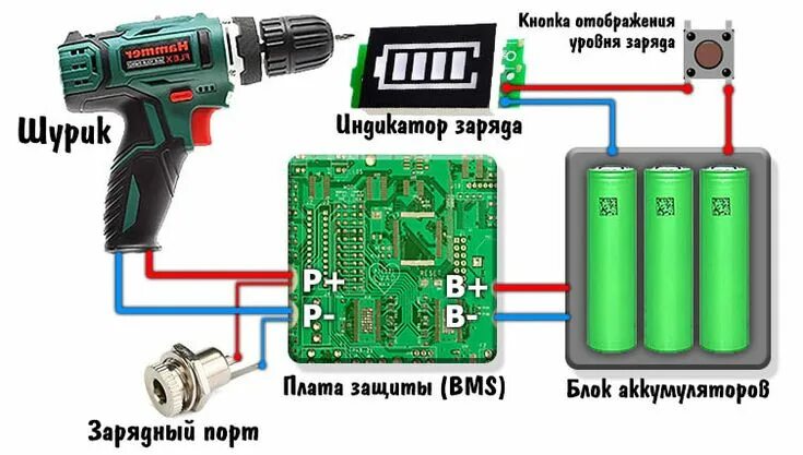 Подключение шуруповерта к зарядному устройству Аккумуляторы 18650, ремонт шуруповёрта Esquemas eletrônicos, Circuito eletrônico