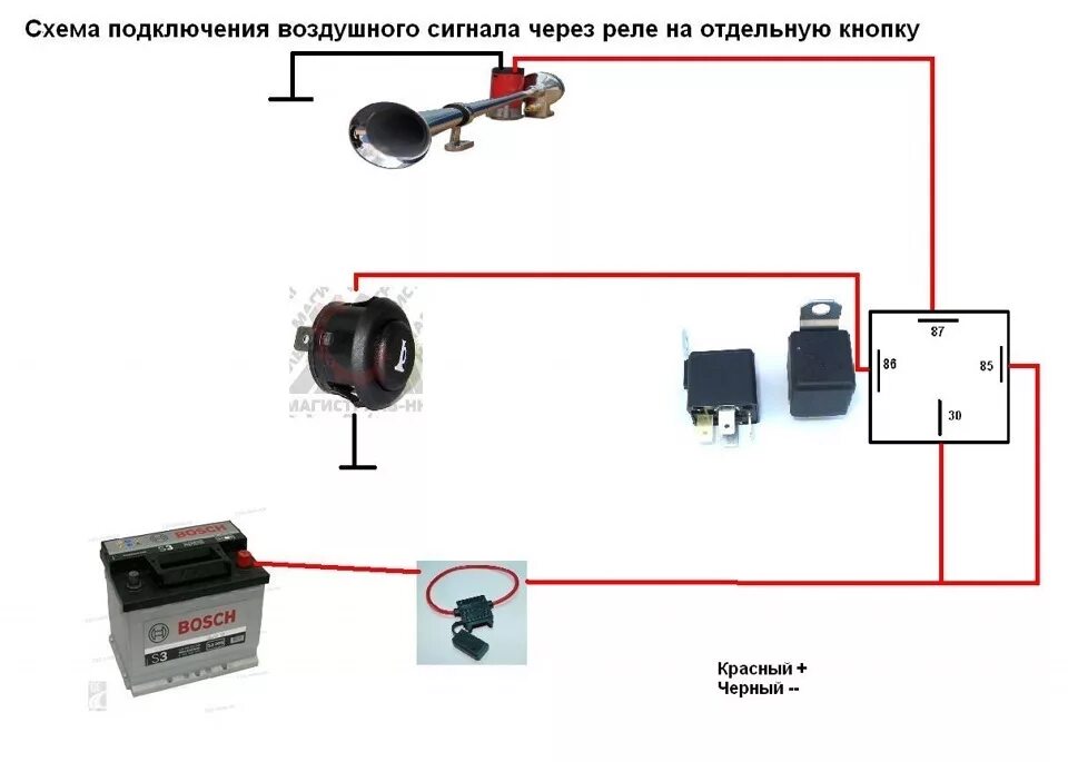 Подключение сигнала через реле Замена сигналов на пневмодудки - Toyota Kluger, 3 л, 2003 года автозвук DRIVE2