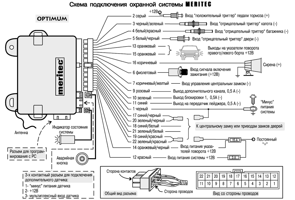 Подключение сигнализации MERITEC схема сигнализации Сигнализация, Руководство пользователя, Схемотехника