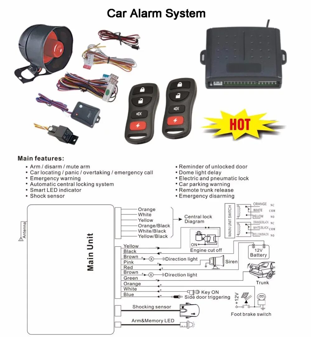 Подключение сигнализации alarm High Quality Alarme De Voiture,Car Alarm System For Africa,Dc 12v 1 Way Car Alar