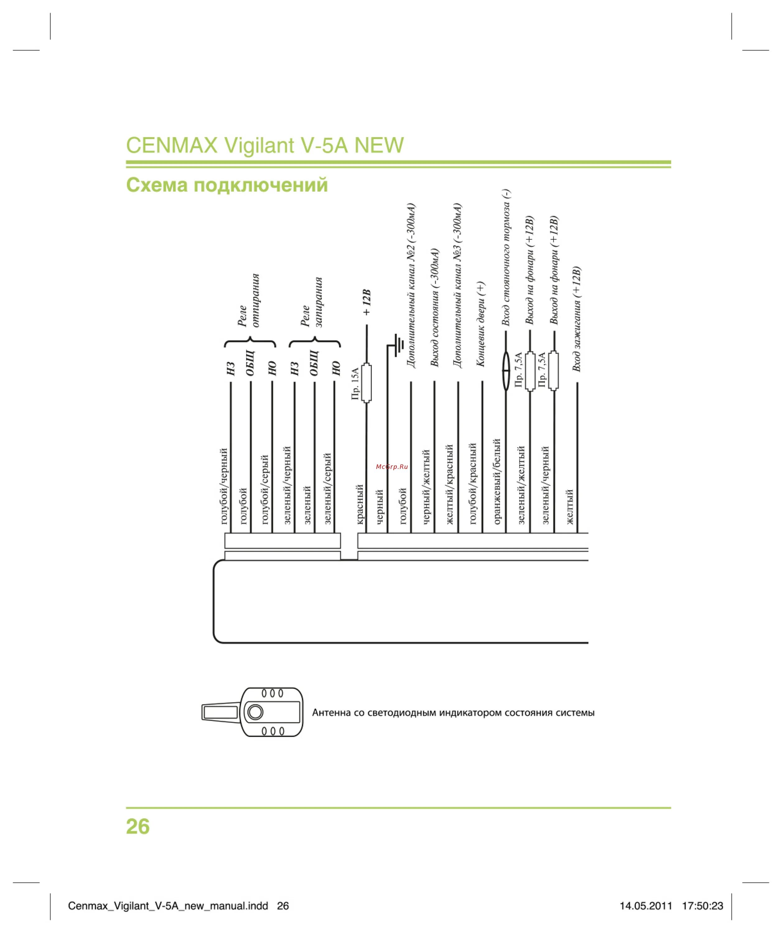 Подключение сигнализации cenmax vigilant Cenmax Vigilant V-5A 26/28 Cenmax_vigilant_v 5a_new_manual indd 26 14 5 011 17 5