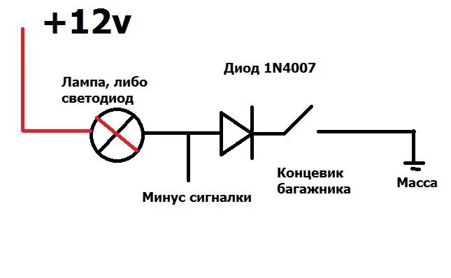 Подключение сигнализации через диоды Подсветка багажника - Lada 21093, 1,6 л, 2001 года электроника DRIVE2