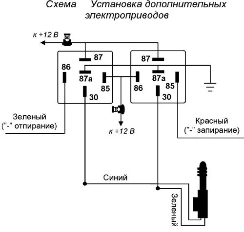 Подключение сигнализации через центральный замок Дополнительные реле для приводов замков задних дверей - Lada Гранта, 1,6 л, 2012