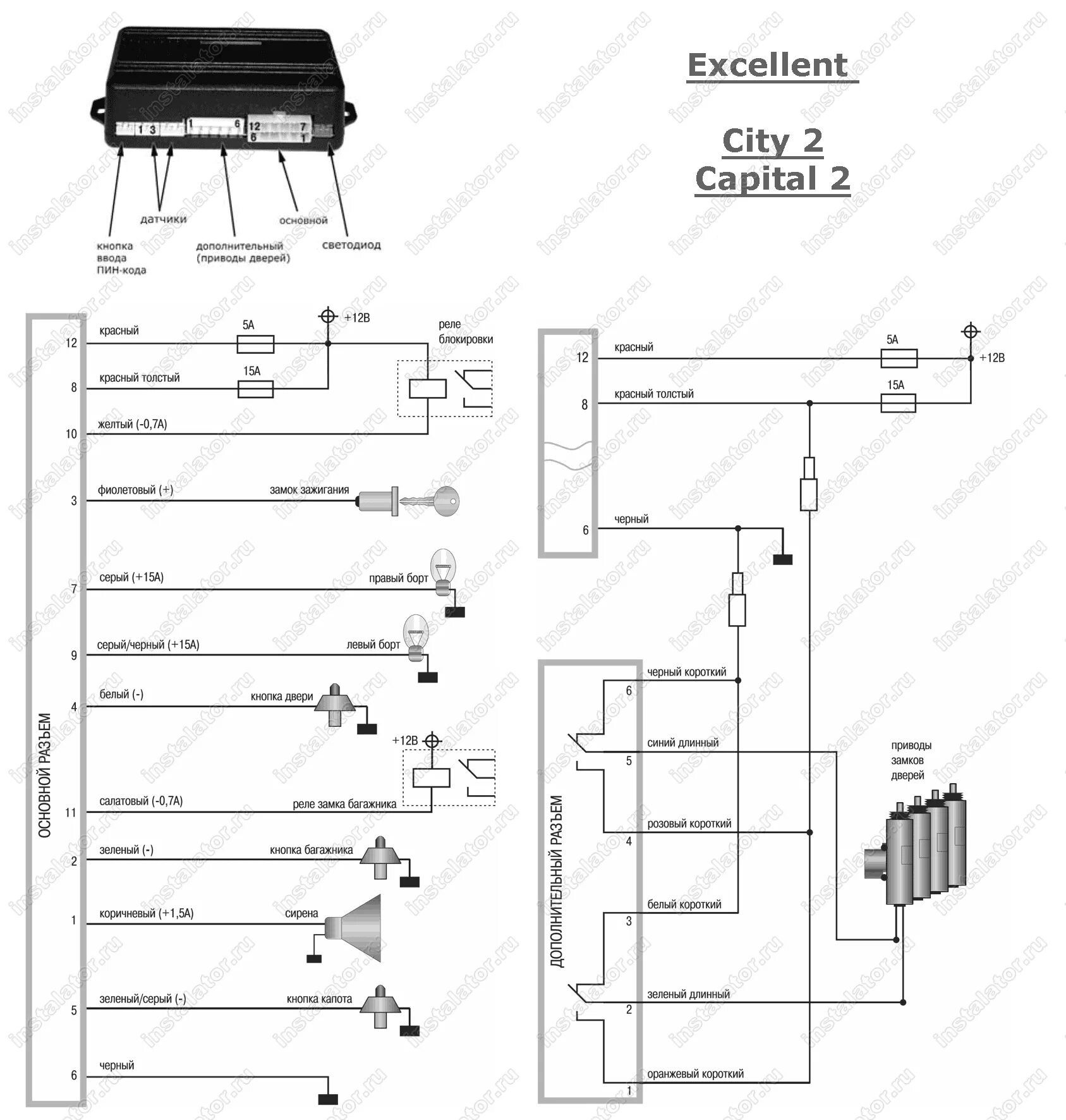 Подключение сигнализации excellent Схема подключения сигнализации Excellent City capital-2