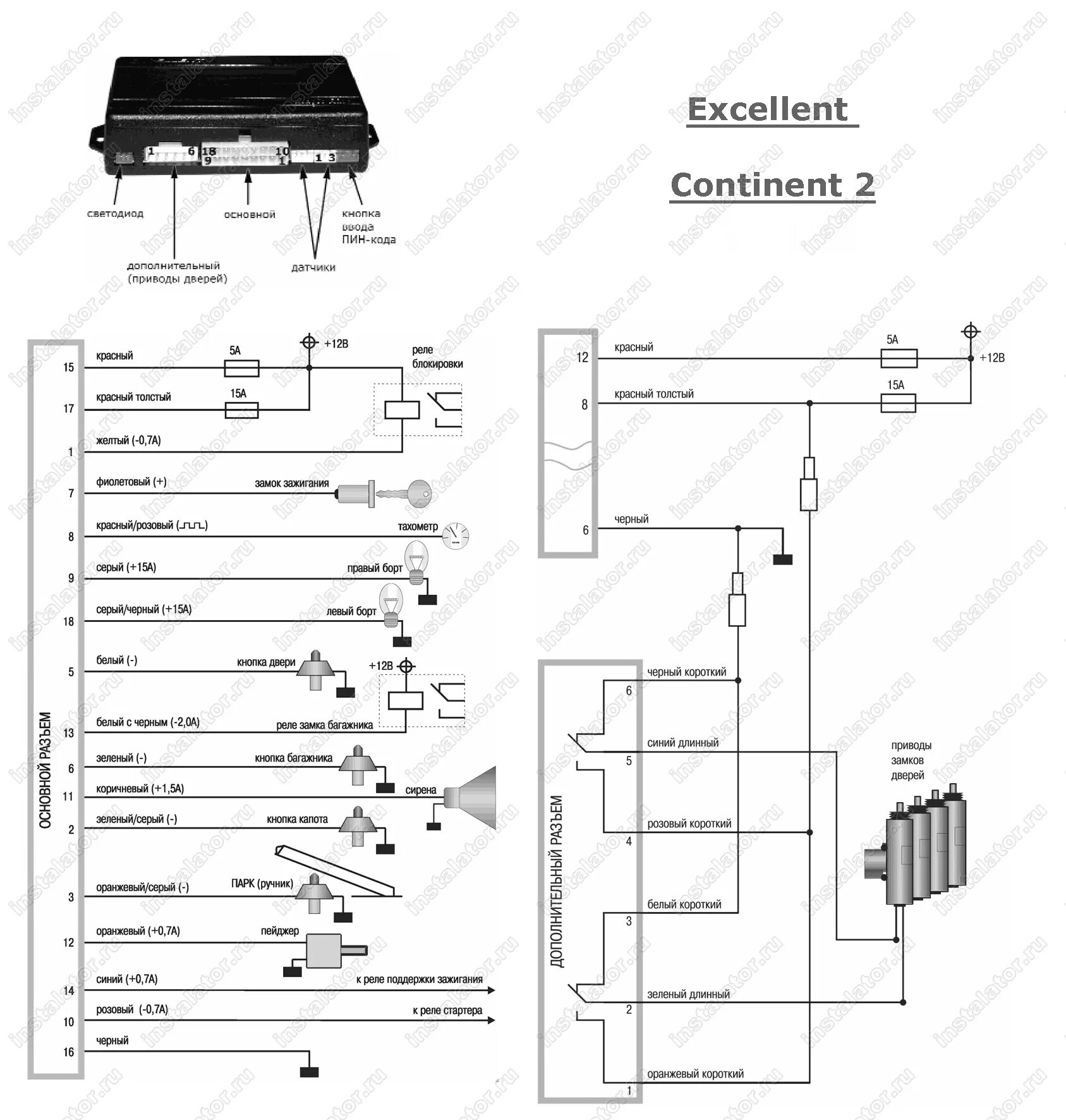 Подключение сигнализации excellent Схема подключения сигнализации Excellent Continent-2
