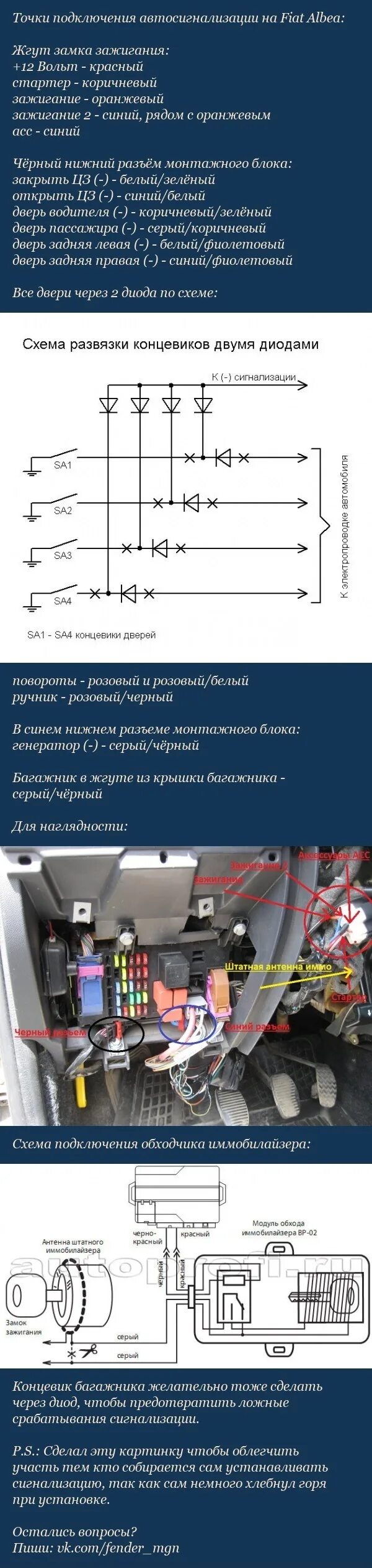 Подключение сигнализации фиат Установка охранника))) - FIAT Albea, 1,4 л, 2008 года другое DRIVE2