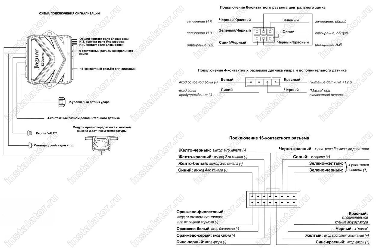 Подключение сигнализации jaguar Схема подключения сигнализации Jaguar EZ-gamma