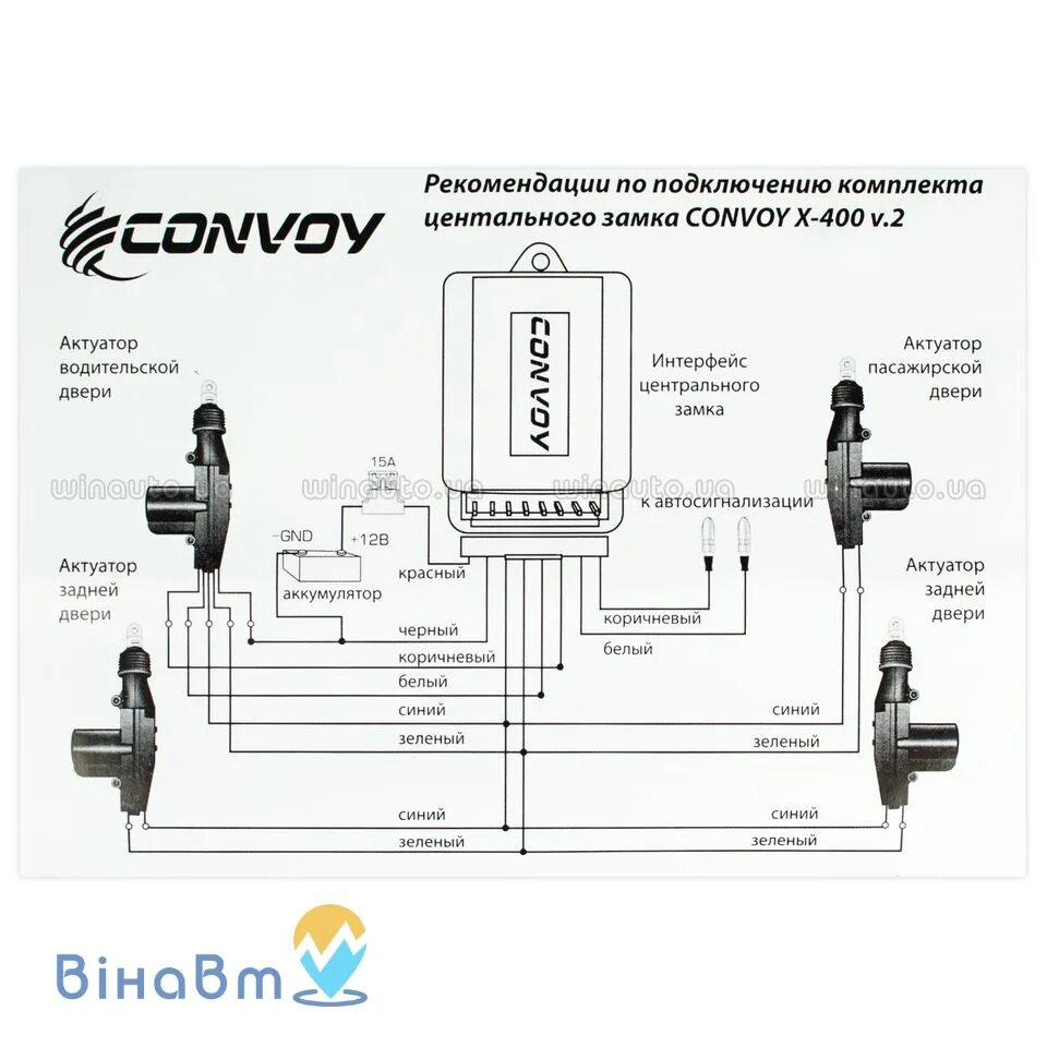 Подключение сигнализации к центральному замку Convoy X-400 v2 купить в Украине * Винавто интернет-магазин