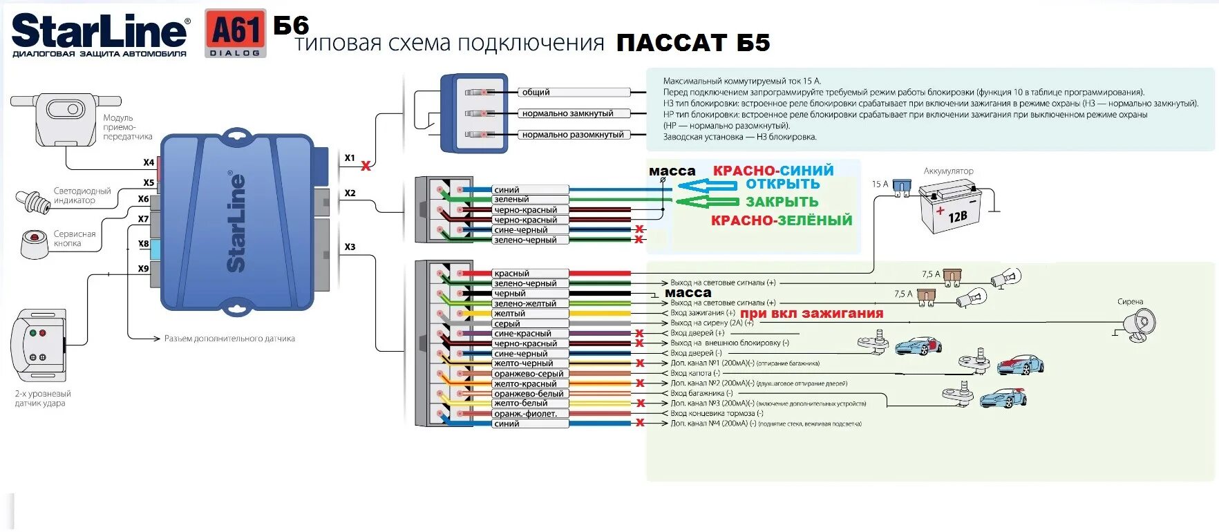 Подключение сигнализации старлайн б9 на ауди 80 1) старлайн Б6(без автозапуска) на пассат б5 - Volkswagen Passat B5, 1,8 л, 2000