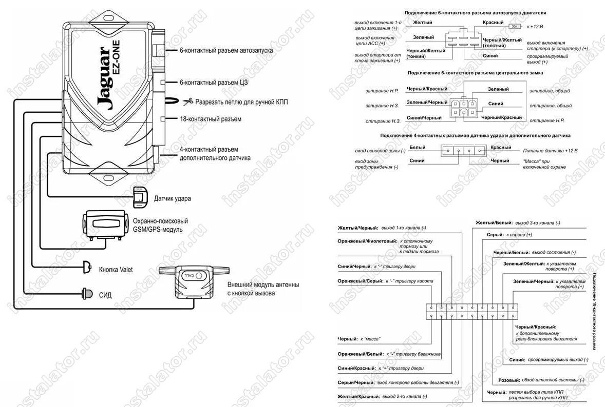 Подключение сигнализации ягуар ez Схема подключения сигнализации Jaguar EZ-one