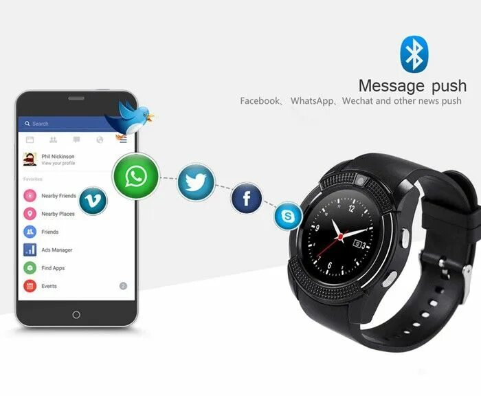 Подключение смарт часов к телефону smart watch v8 whatsapp Gran venta - OFF 74