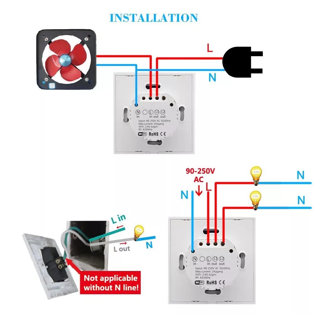 Подключение смарт свитч к выключателю 1PCS SONOFF T1 EU ITEAD 1 Gang Smart WiFi Wall Light Switch