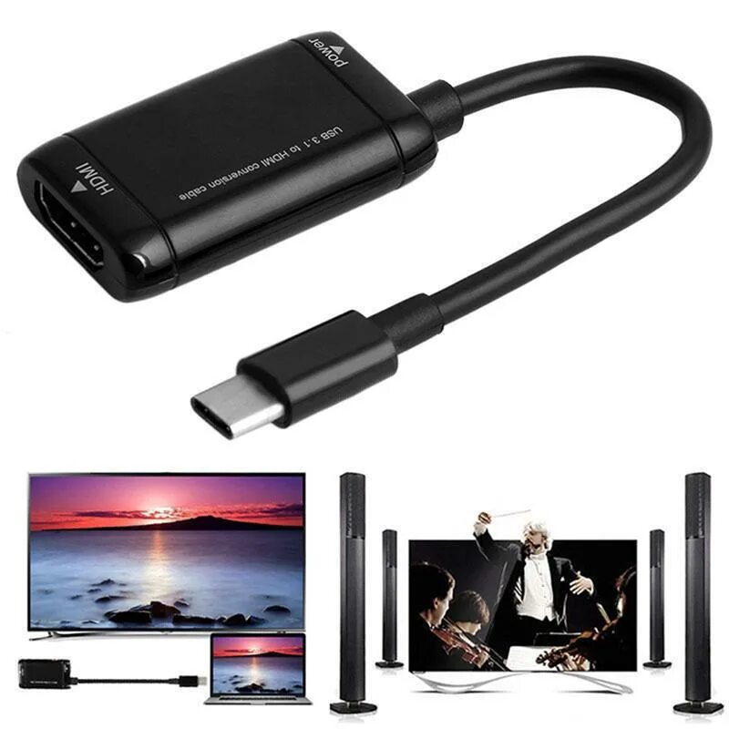 Подключение смартфона к телевизору hdmi переходник Usb-C Type C к адаптеру HDMI Кабель USB 3.1 для Mhl Android Phone Tablet Черный 