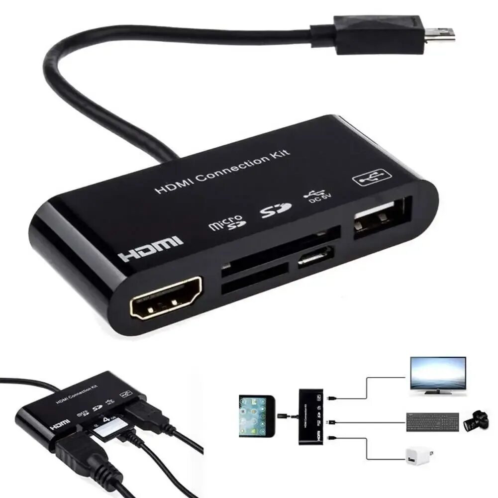 Подключение смартфона к телевизору hdmi переходник Micro USB 11Pin Phone to HDMI TV HDTV Adapter TF SD Card Reader Cable Screen Sha