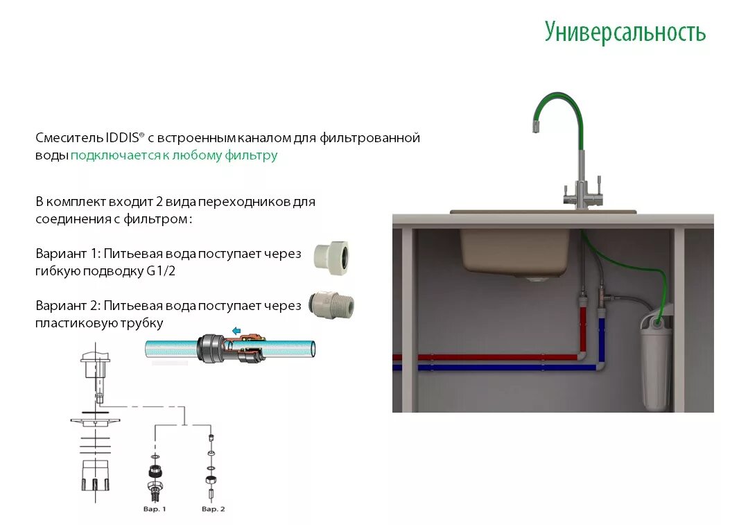 Подключение смесителя с двумя изливами Подключение фильтра для воды к смесителю фото - DelaDom.ru