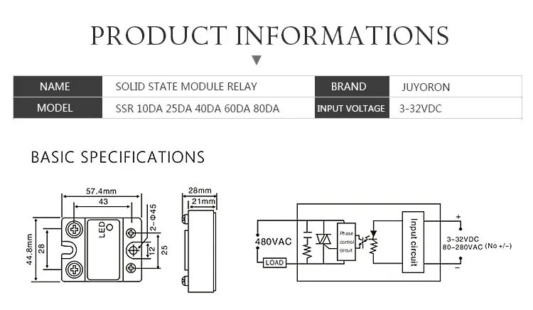 Подключение ssr реле SSR-25DA 10DA 40DA твердотельное реле 25A 10A 40A модуль 3-32V DC вход 24-380V A