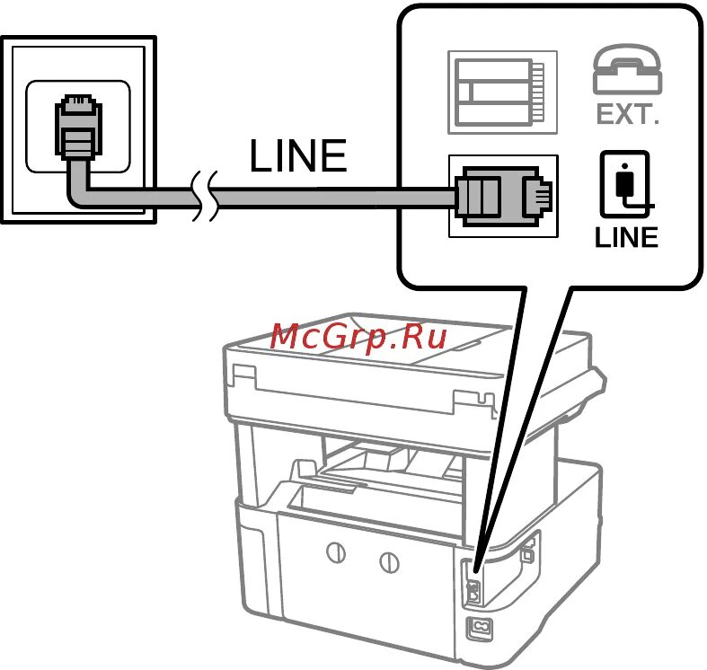 Подключение стандартного телефона Epson M3180 85/267 Подключение принтера к телефонной линии