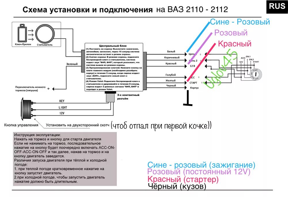 Подключение старт стоп на ваз Установка кнопки ENGINE START STOP на ВАЗ - Lada 21114, 1,6 л, 2007 года электро