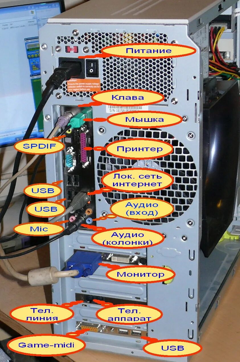 Подключение стационарного компьютера Фото PC - задние разъемы (с подписями)10x15-rotate+labels, Computers-HardWare, -