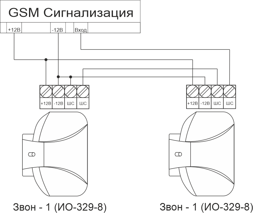 Подключение стекло 3 Звон-1 (ИО329-8) Датчик разбития, поверхностный