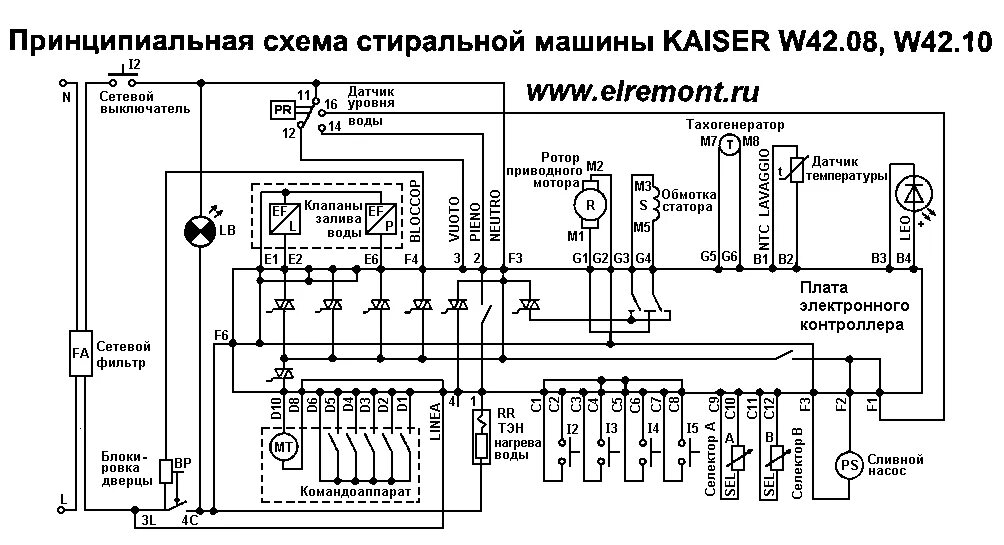 Подключение стиральных машин daewoo Схемы стиральных машины "Kaiser"