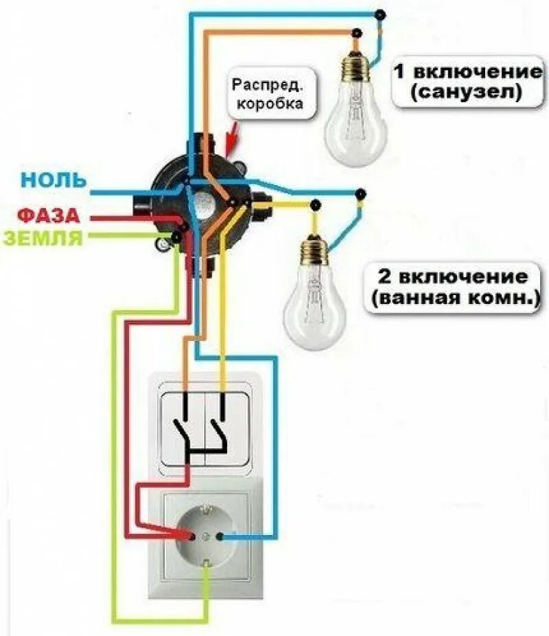 Подключение света 2023 Подключение 2 розеток и выключателя