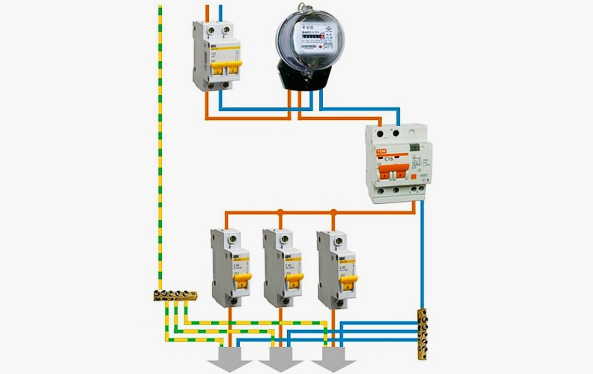 Подключение света через автоматы Варианты подключения дифференциального автомата в однофазной сети Энергофиксик Д
