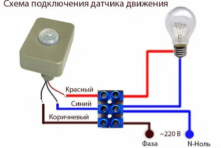 Подключение света через датчик движения Установка и схема подключения датчика движения: для освещения, с выключателем и 