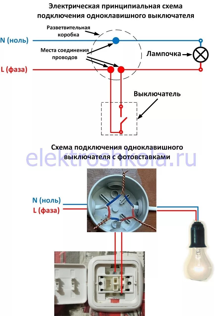 Подключение света через выключатель одноклавишный Как подключить выключатель света? просто