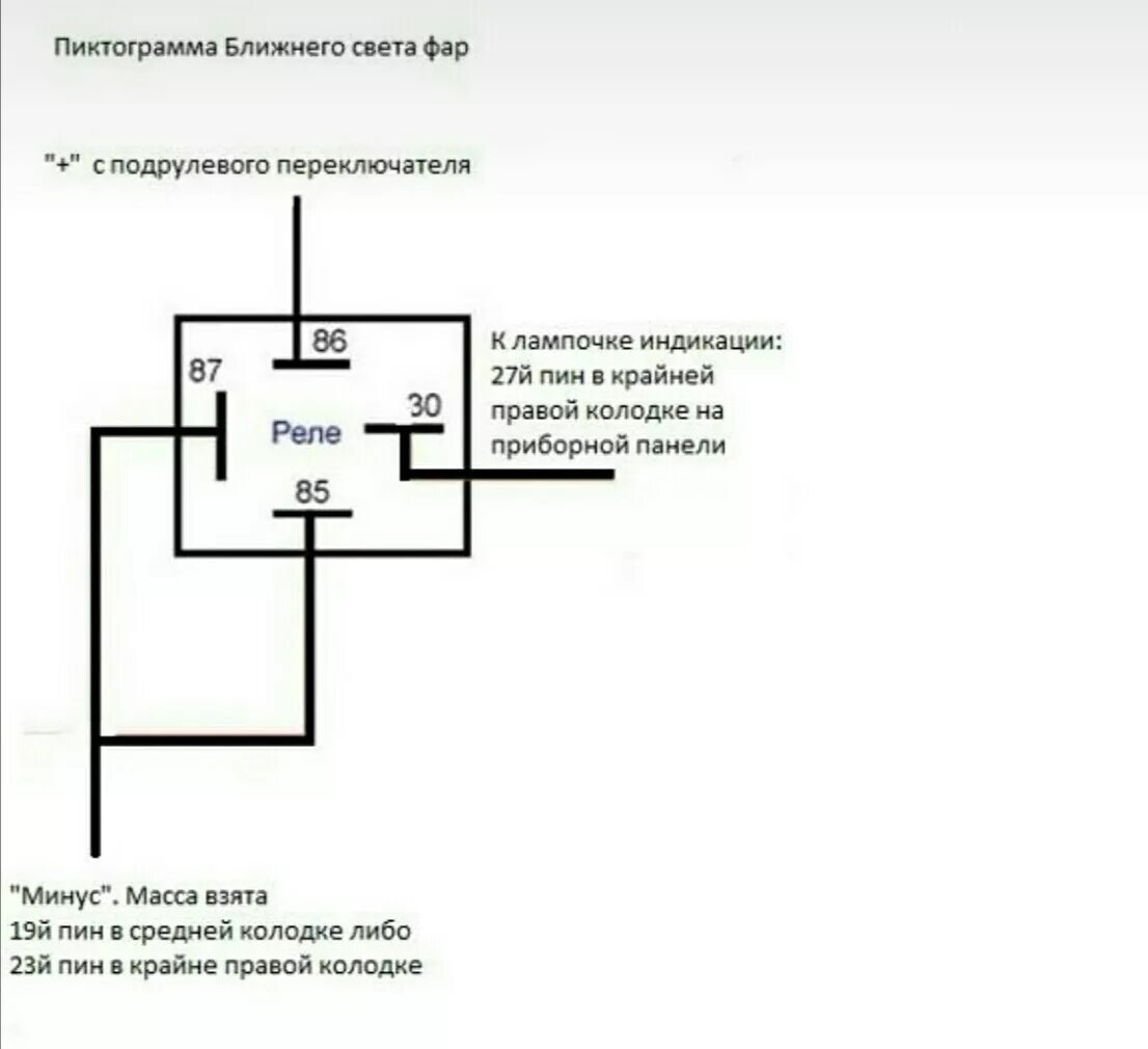 Подключение света фар через реле Активация пиктограммы ближнего света - Daewoo Lanos, 1,5 л, 2002 года электроник