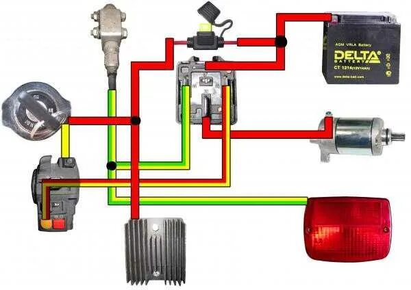 Подключение света на мотоцикле Схема стартера скутера