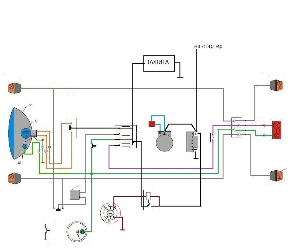 Подключение света на мотоцикле урал Подробная схема электропроводки мотоцикла Урал на 12 вольт Мотоциклы Perm-Stels.
