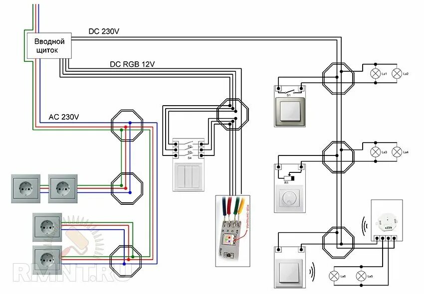 Подключение света разводка Схема освещения под лампы 12V: особенности монтажа низковольтных сетей Строитель