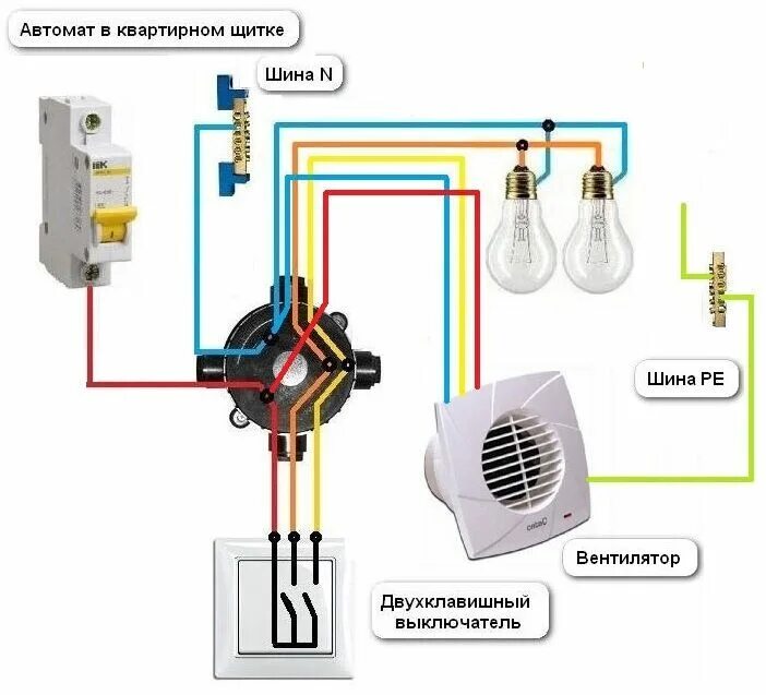 Подключение света ванна туалет Подключение вытяжного вентилятора в ванной и туалете: обзор схем и советы по про