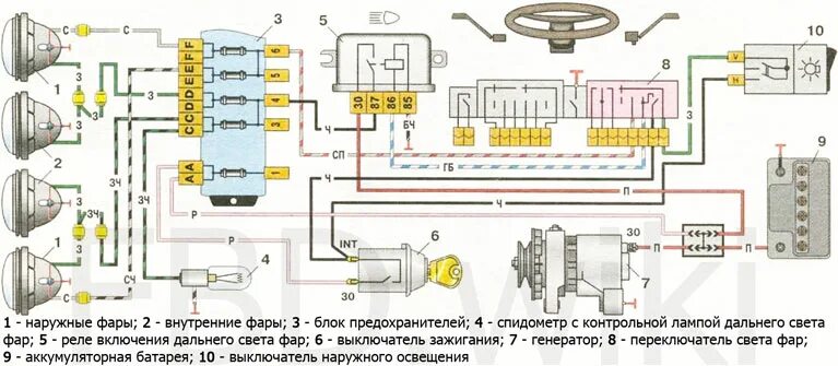 Подключение света ваз 2106 Схема дальнего света ваз 2106 подключения LkbAuto.ru