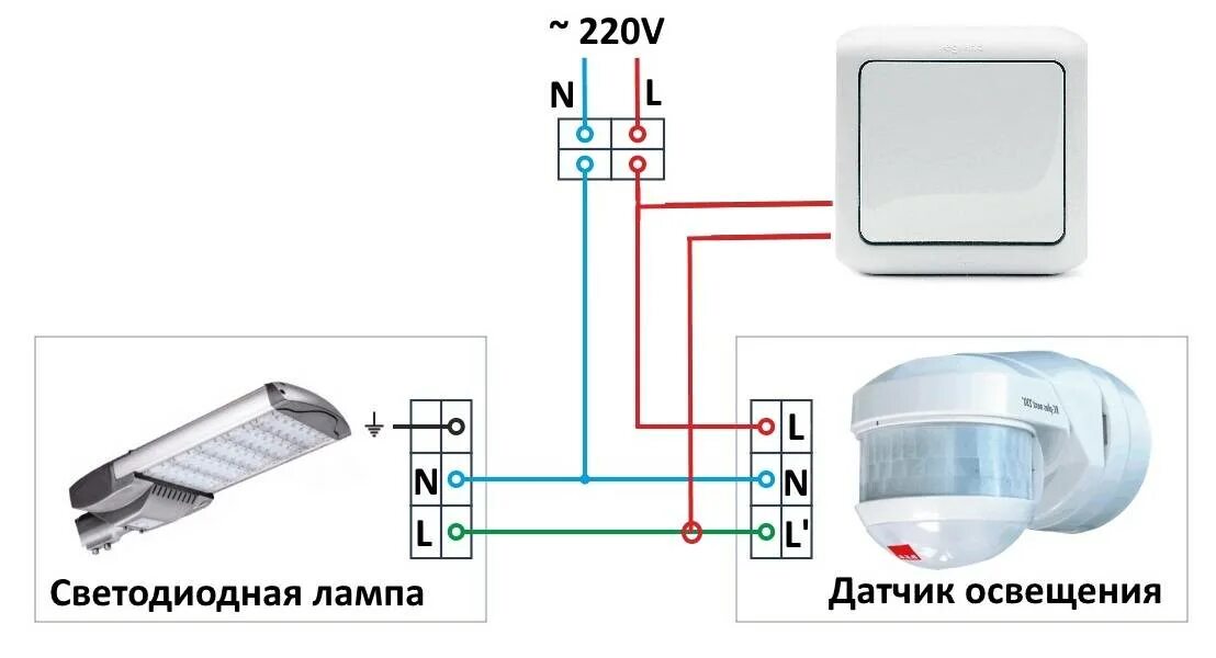 Подключение светильника через датчик света Как подключить датчик движения к светодиодному прожектору - возможные схемы комм