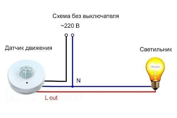 Подключение светильника через датчик света Circuit connection of motion sensor for lighting Types of motion sensors The cor