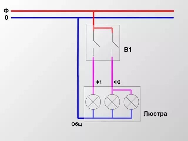 Подключение светильника через выключатель двухклавишный Монтаж и подключение люстры: c выключателем, с пультом