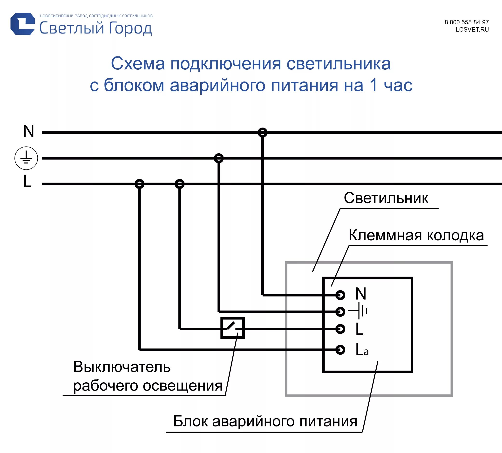 Подключение светильника с блоком Общественный светодиодный светильник с блоком аварийного питания (3 часа) LC 36-