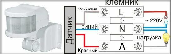 Подключение светильника с датчиком движения без выключателя Схема подключения датчика движения для управления освещением