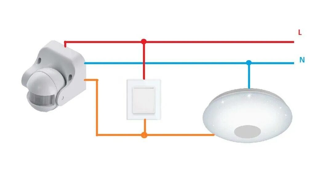Подключение светильника с датчиком движения без выключателя Выключатель с датчиком движения: виды, подключение и настройка